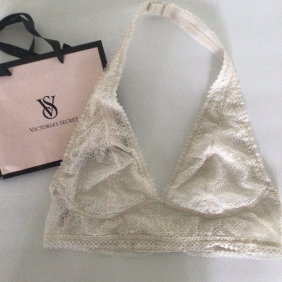VICTORIAS SECRET HALTER BRALETTE WHITE LARGE - Picture 2 of 14